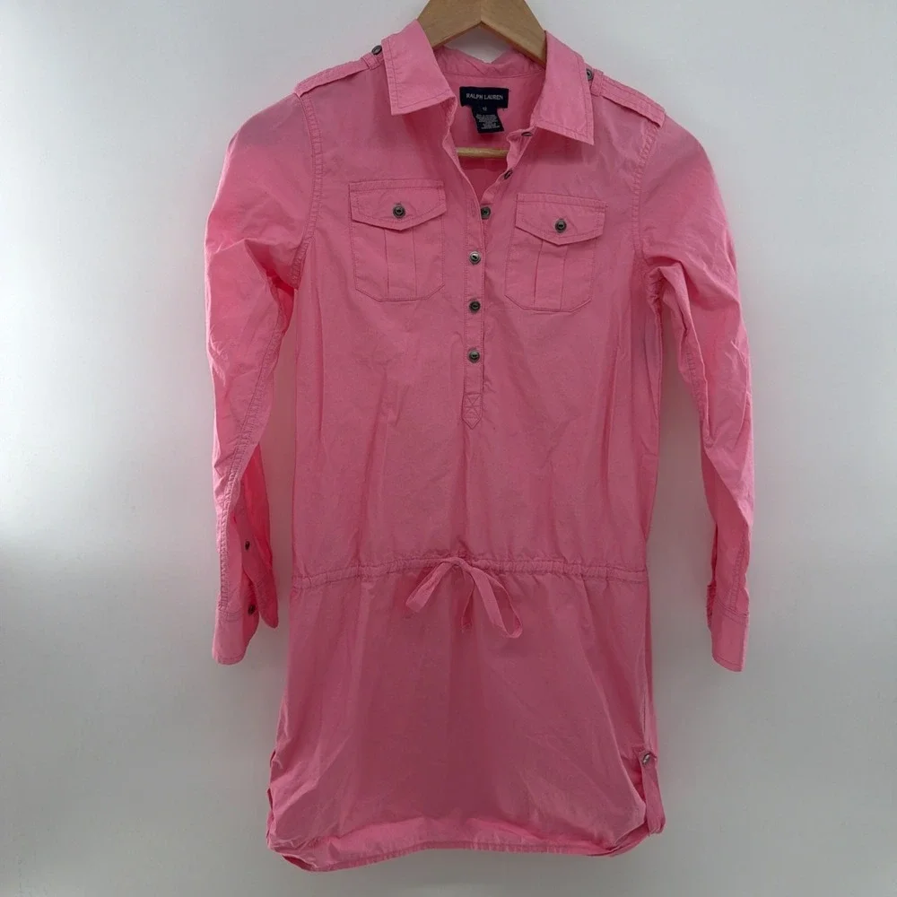 Ralph Lauren Youth/kids 100% Cotton Dress Bubblegum Pink Long Sleeve Size 12